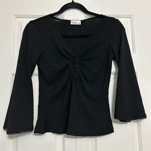Vintage Y2K Whimsygoth Black Bell Sleeve Top w/ Crochet Detail – Vol. 1
